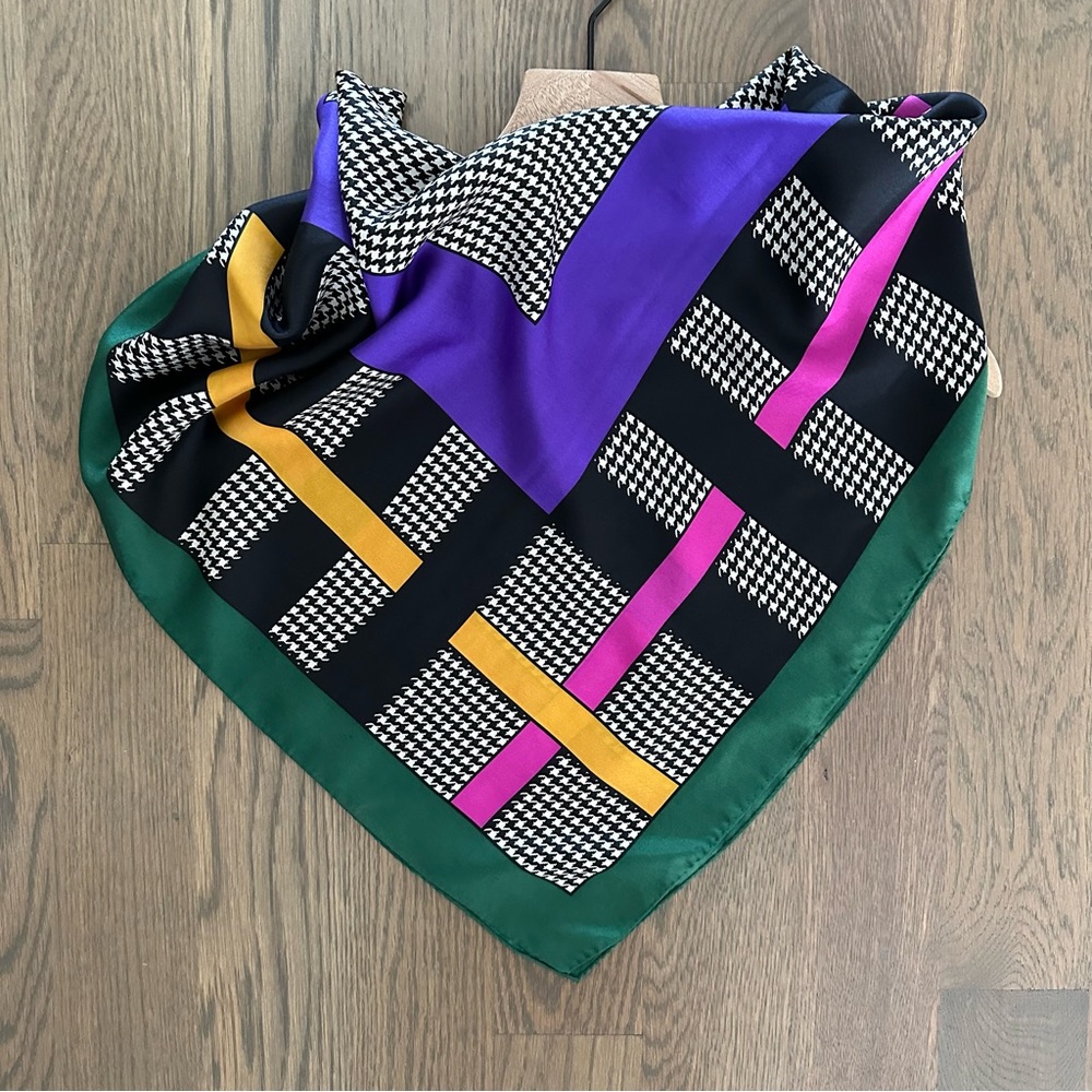 Anthropologie Silk Scarf in Black, Purple, Green, Yellow & Pink